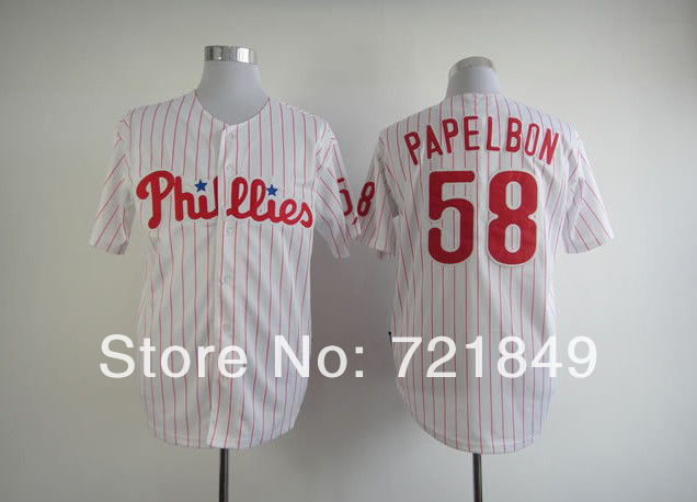 MLB ʶǾ ʸ (58)  纻  ߱  ̽ ڼ ΰ/MLB Philadelphia Phillies 58 Jonathan Papelbon white Baseball Jerseys cool base Embroidery logos